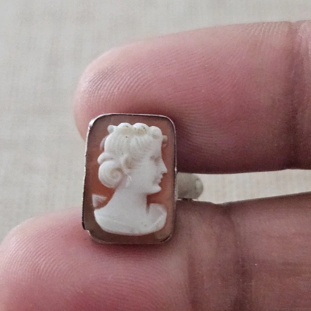 Carved Stone/Shell Top Cufflinks Vintage‎ Sterling Silver